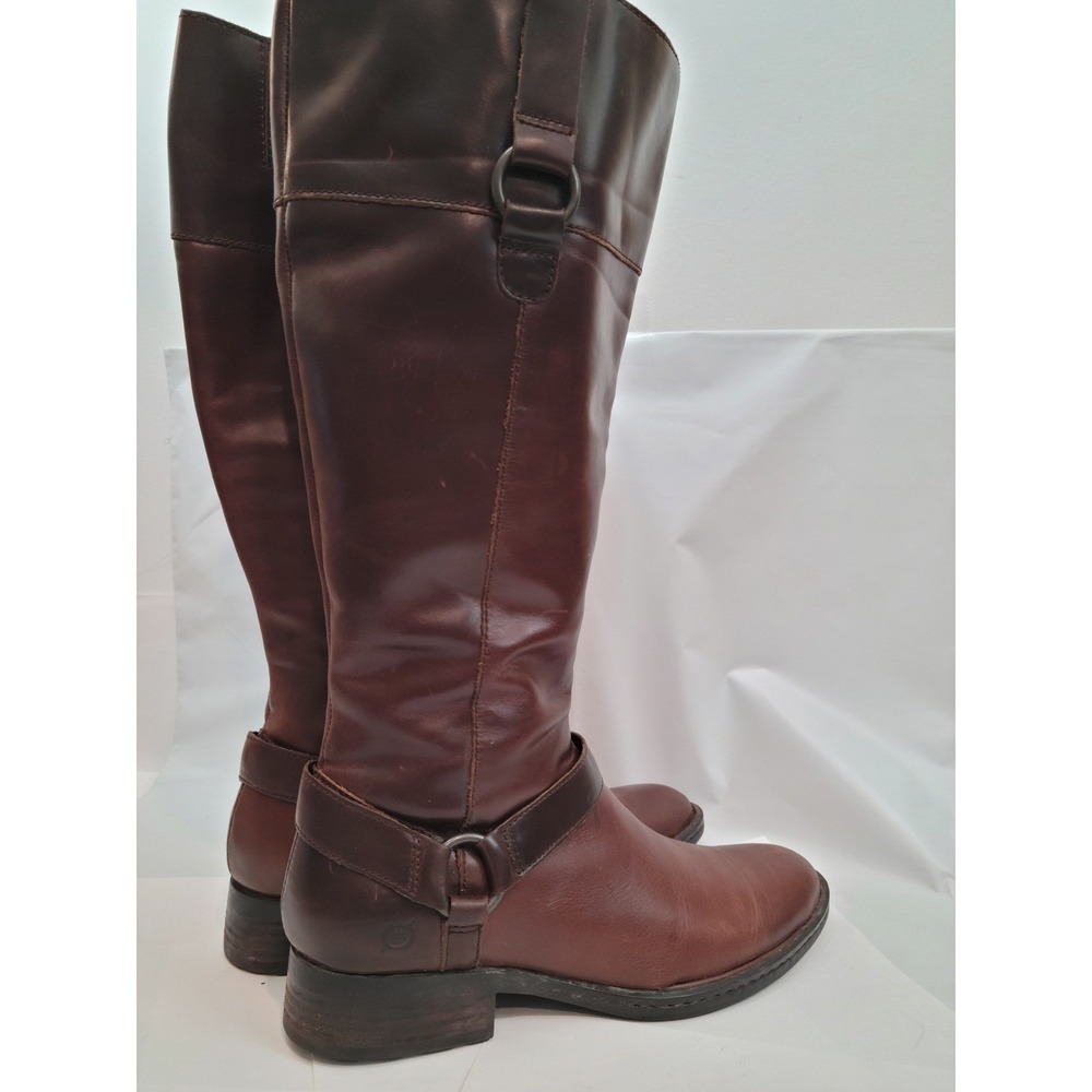 Born Riding Boots W62417 Mahogany Brown Leather Harness Tall Zip Shoes 8.5 40 - Picture 4 of 13